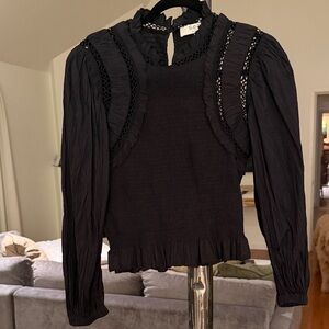 Sea New York Black Ruffled Long Sleeve Blouse